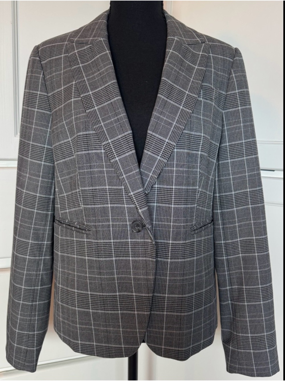 Banana Republic Grey Glen Plaid One Button Blazer Women’s Size 8 Career Stretch